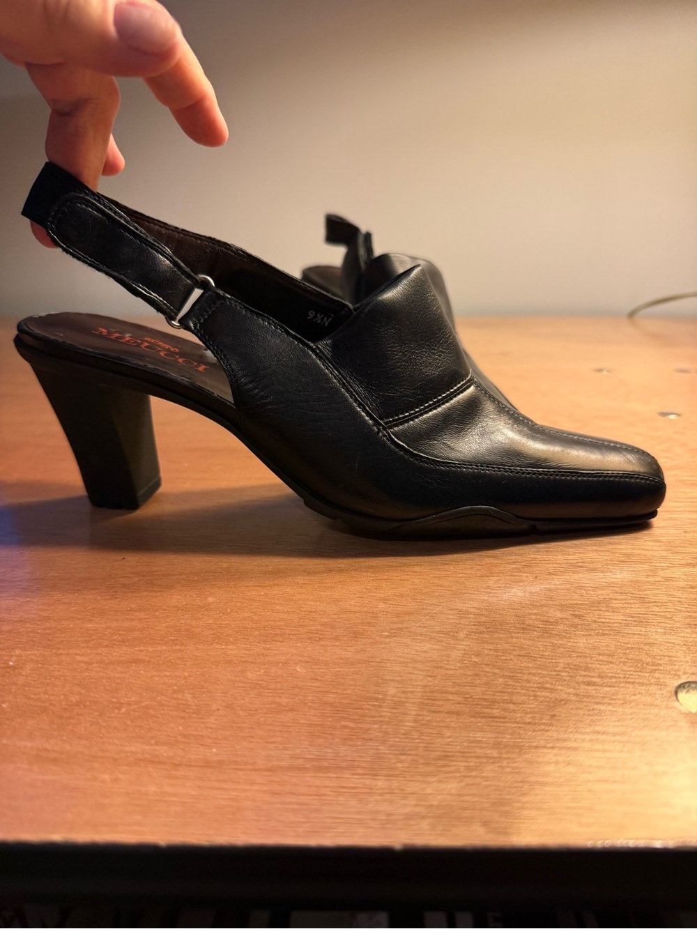 Sesto Meucci Black Leather Slingback Square Toe Heel Size 9.5 N